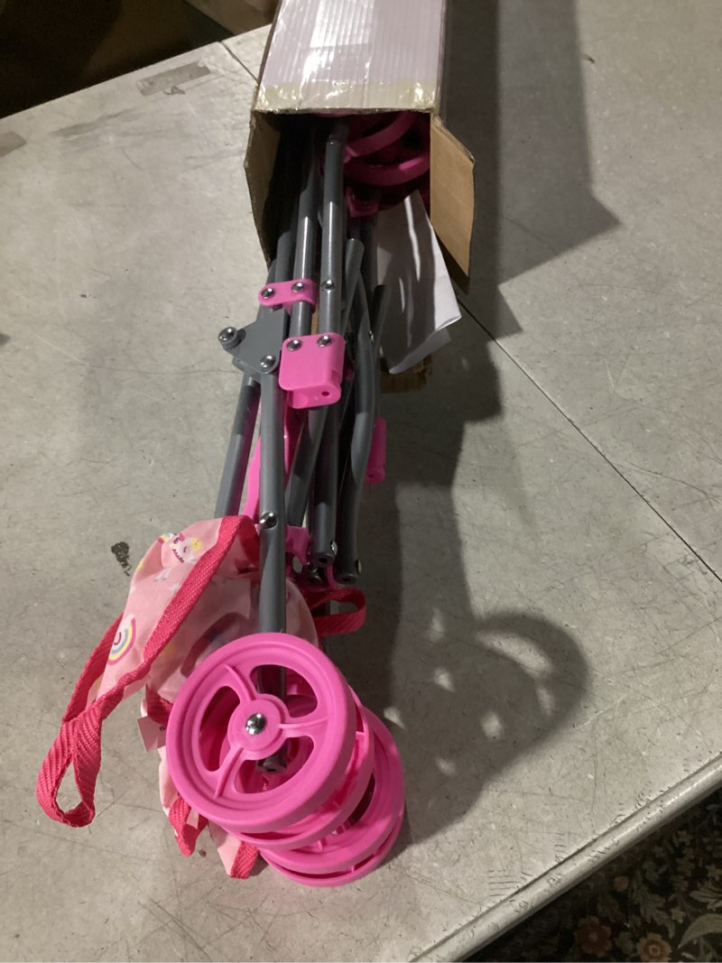 Condition photo showing Good Condition for Dream Collection, Doll Stroller - Metal Fold Up and Down Umbrella Stroller for Realistic Pretend Play, Pink - 23”