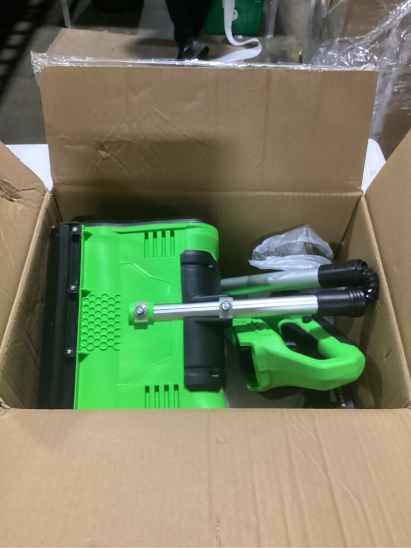 Condition photo showing As Is for DEGGE Electric Cordless Snow Shovel, 2X 3.0Ah/ 21V/ 12-Inch Battery Snow Blower with Directional Plate & Adjustable Front Handle, Snow Removal for Driveway Sidewalk, Steps, Patio (Charger Included) Green