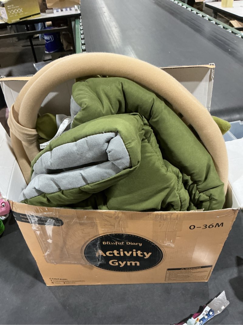 Condition photo showing Good Condition for Blissful Diary Baby Play Gym & Activity Mat, Oversize Leaf Shaped Baby Play Mat w 6 Detachable Toys, Tummy Time Mat Promote Motor Skills & Sensory Development Mat, Newborn Infant Baby Essentials Gift Play Gym with Lion Rattle