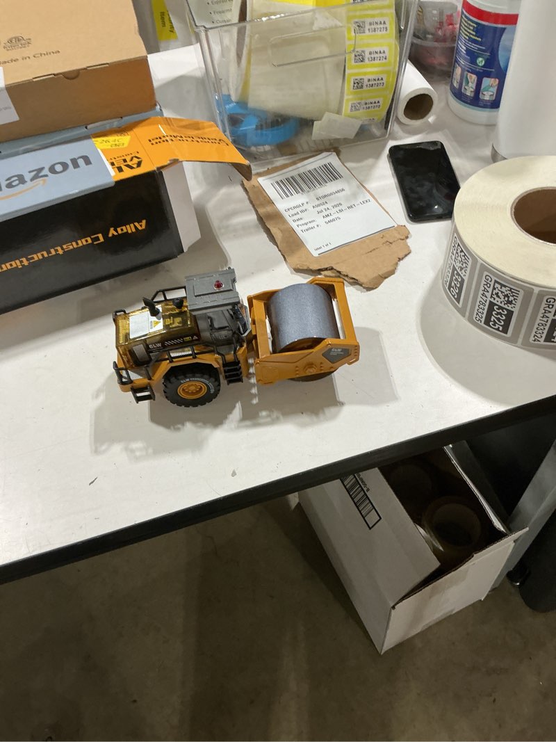Condition photo showing Good Condition for pupu pig kids metal construction toys - steam roller, upgraded construction vehicle with lights and sounds, die-cast model toy car, road roller toy for boys girls toddlers kids gift, ages 3+, yellow metal steam roller toy - yellow