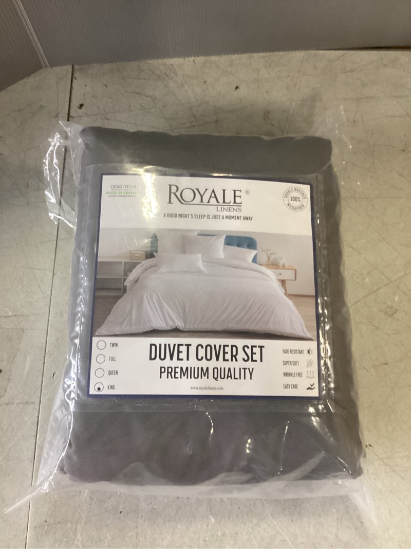ROYALE Grey Duvet Cover King Size - 3 Piece Bedding Comforter Covers - Button Closure - 1 King Duvet