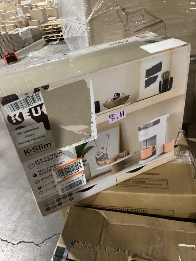 Condition photo showing New/Like New for keurig k-slim single serve k-cup pod coffee maker, multistream technology, 3 brew sizes, slim and sleek design, 46oz removable reservoir, white