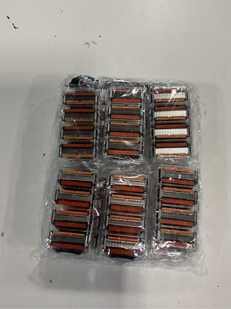 Condition photo showing New/Like New for 48-piece men's razor blade replacement set with free handle - ultra sharp stainless steel blades for smooth shaving, ultra sharp stainless steel blades, for face head body shaving