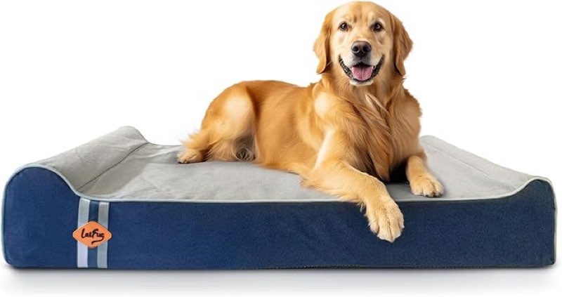 laifug orthopedic memory foam extra large dog bed pillow (50"x36"x10", gray blue) durable waterproof lining and removable washable cover and smart design