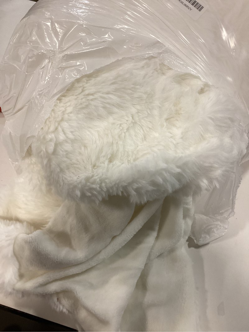 Condition photo showing As Is for Lotus Karen Queen Size Faux Fur Blanket - Cream White Big Bubble Rabbit Fluff, 90x90 Inches Cream White Queen (90" x 90")