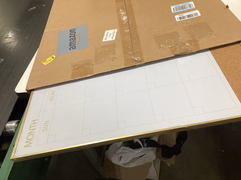 Condition photo showing Good Condition for arcobis dry erase calendar with cork board, 36"x24" magnetic white board calendar dry erase for wall, gold frame combination board for office, home, school gold 36" x 24" with 1/2 cork