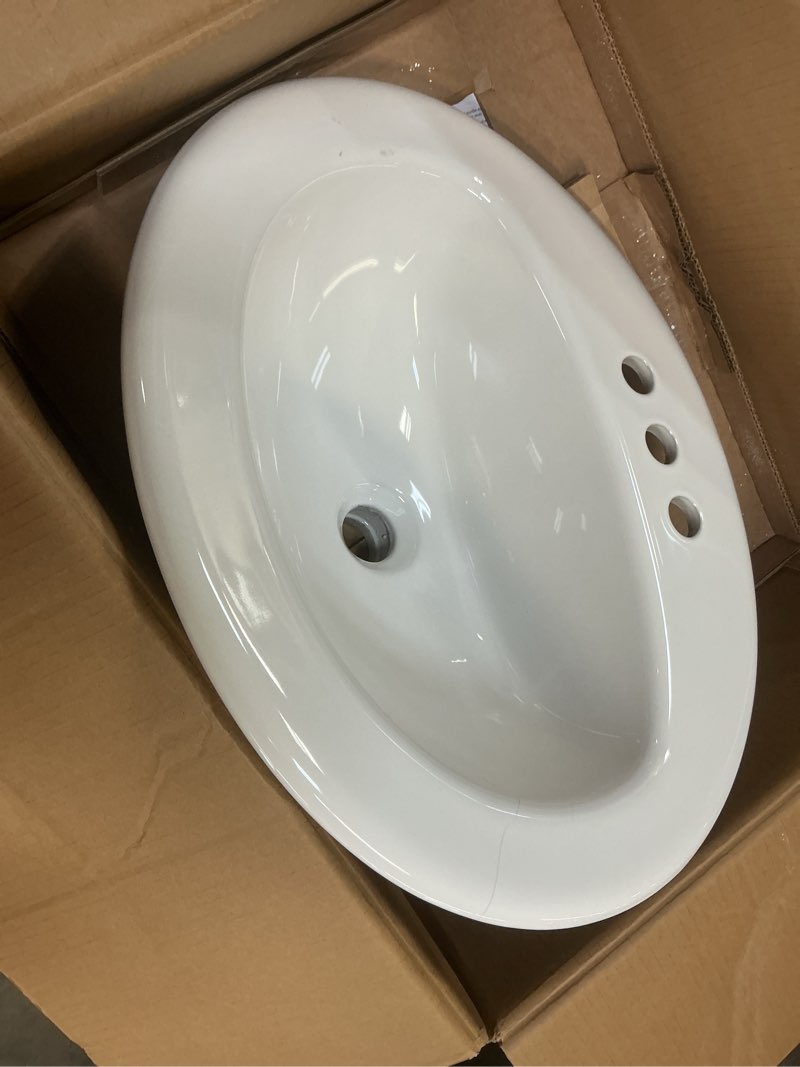 Condition photo showing As Is for project source vitreous china drop-in oval white bathroom sink (20-in x 17-in)