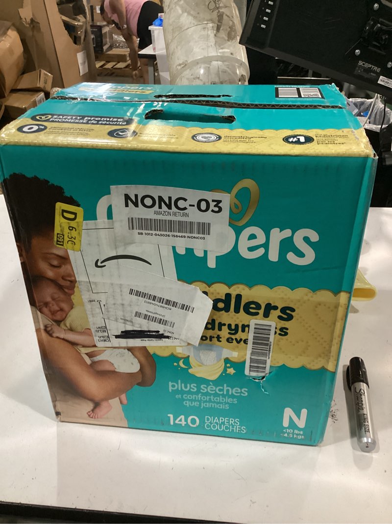 Condition photo showing New/Like New for pampers swaddlers diapers, size 0 (up to 10 lbs), 140 count, absorbent, keeps baby dry and comfortable, skin safe disposable baby diaper (packaging may vary) newborn 140