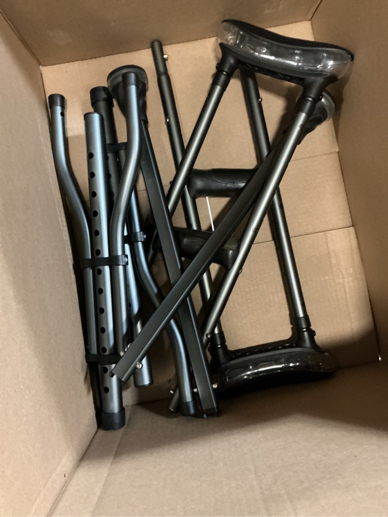 Condition photo showing As Is for air-crutch lightweight walking crutch, adult crutches for walking with comfortable underarm pads and ergonomic grips, adjustable height 4'7"-6'7", 300 lb capacity, gray