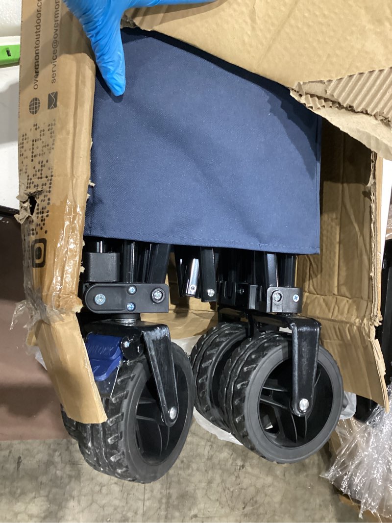 Condition photo showing As Is for overmont collapsible wagon cart with wheels - 180l foldable heavy duty wagon with big all-terrain wheels - 360lbs weight capacity with side pockets for camping sports garden grocery shopping blue navy