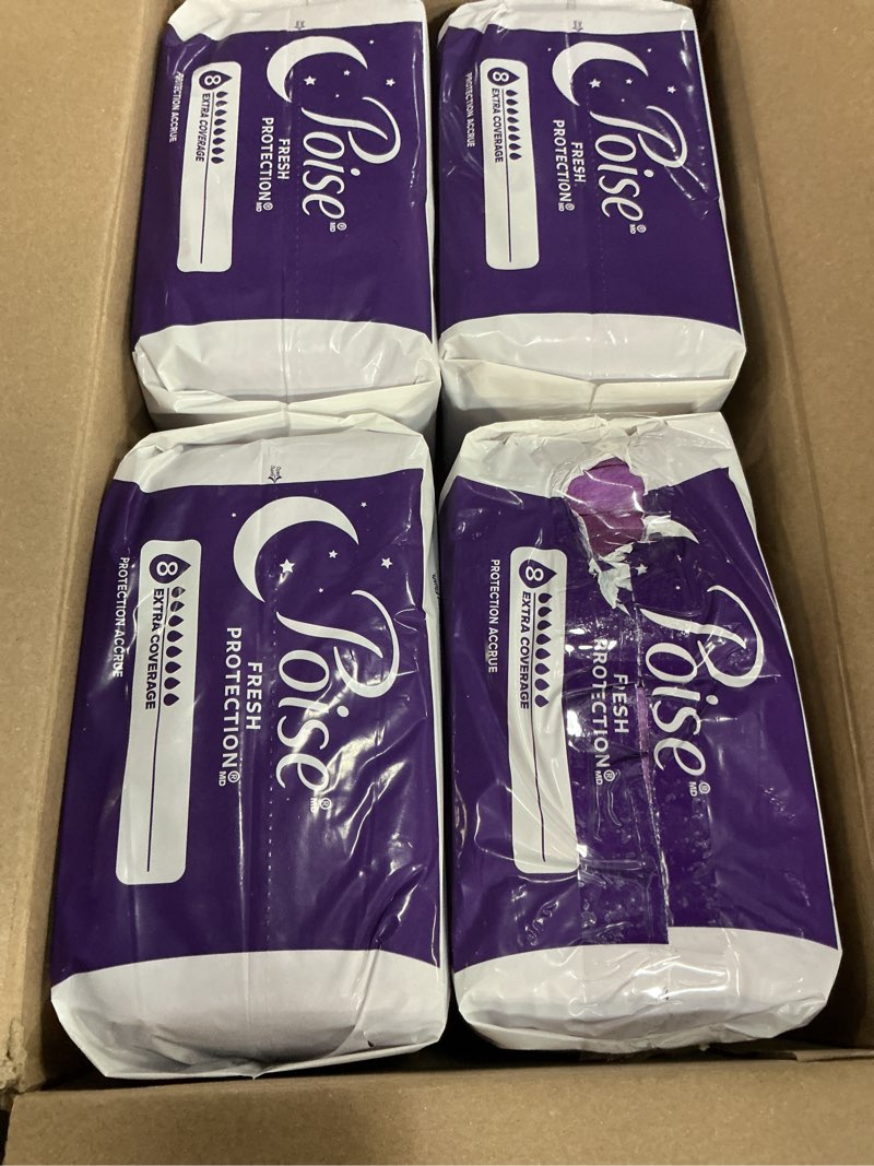 Condition photo showing As Is for Poise Overnight Incontinence & Postpartum Pads for Bladder Leaks, 8 Drop Extra Coverage, 96 Count, Packaging May Vary Extra-Coverage 96