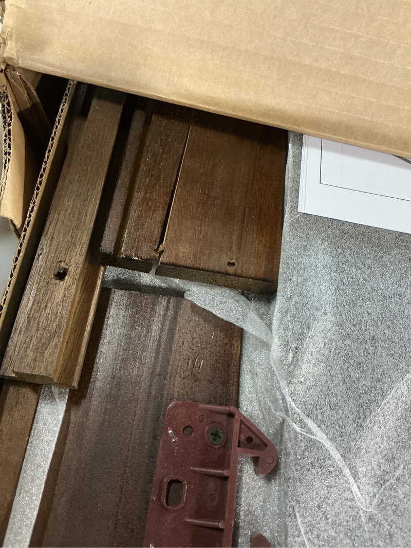 Condition photo showing As Is for 2-tier solid acacia recliner table w/drawer (espresso)