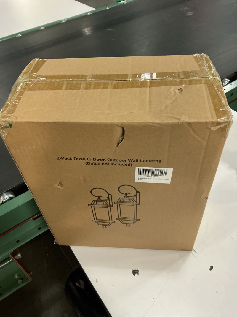 Condition photo showing New/Like New for 18" Bronze Outdoor Wall Sconces, Dusk Till Dawn Outdoor Porch Lights with Clear Glass, Aluminum Outside Porch Lantern Enclosed Bottom ETL Listed Brown Exterior Wall Sconces for Patio House Bronze Dusk to Dawn