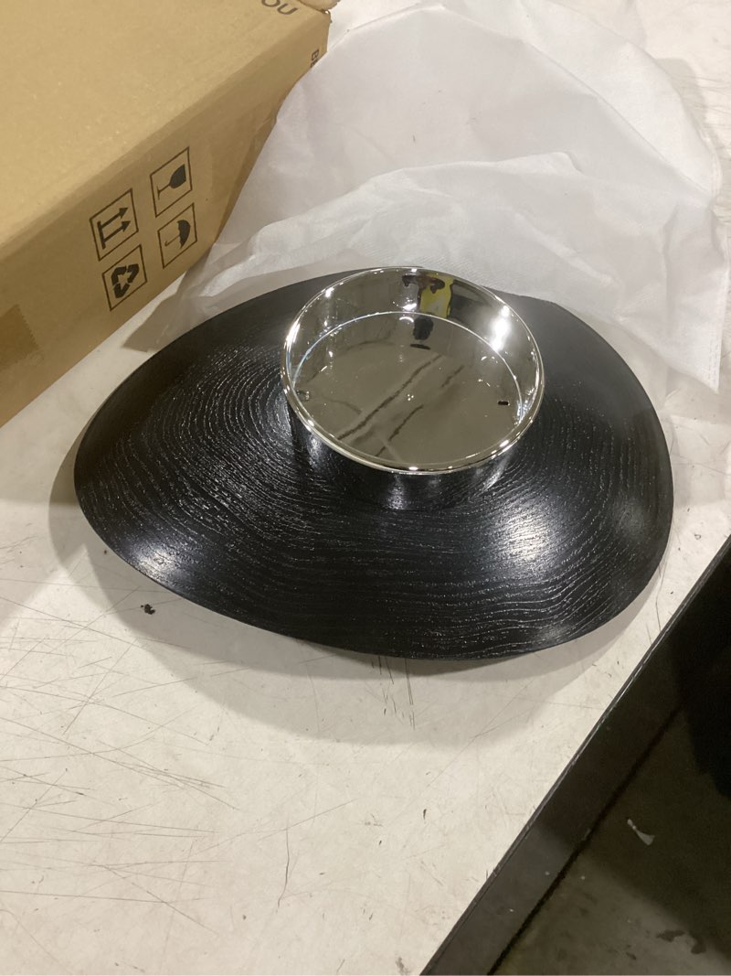 Condition photo showing Good Condition for 12" modern decorative fruit bowl for kitchen counter - unique egg-shaped pedestal centerpiece bowl for dining table, abstract resin catchall key bowl for entryway table, chic coffee table decor gift midnight ebony