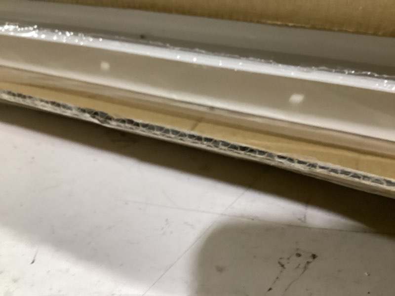 Condition photo showing New/Like New for vinyl basement hopper window, 32" x 18" bathroom window with double pane insulated glass and fiberglass screen, white pvc frame, energy efficient replacement window for basement, bathroom (white) 32x18 in white
