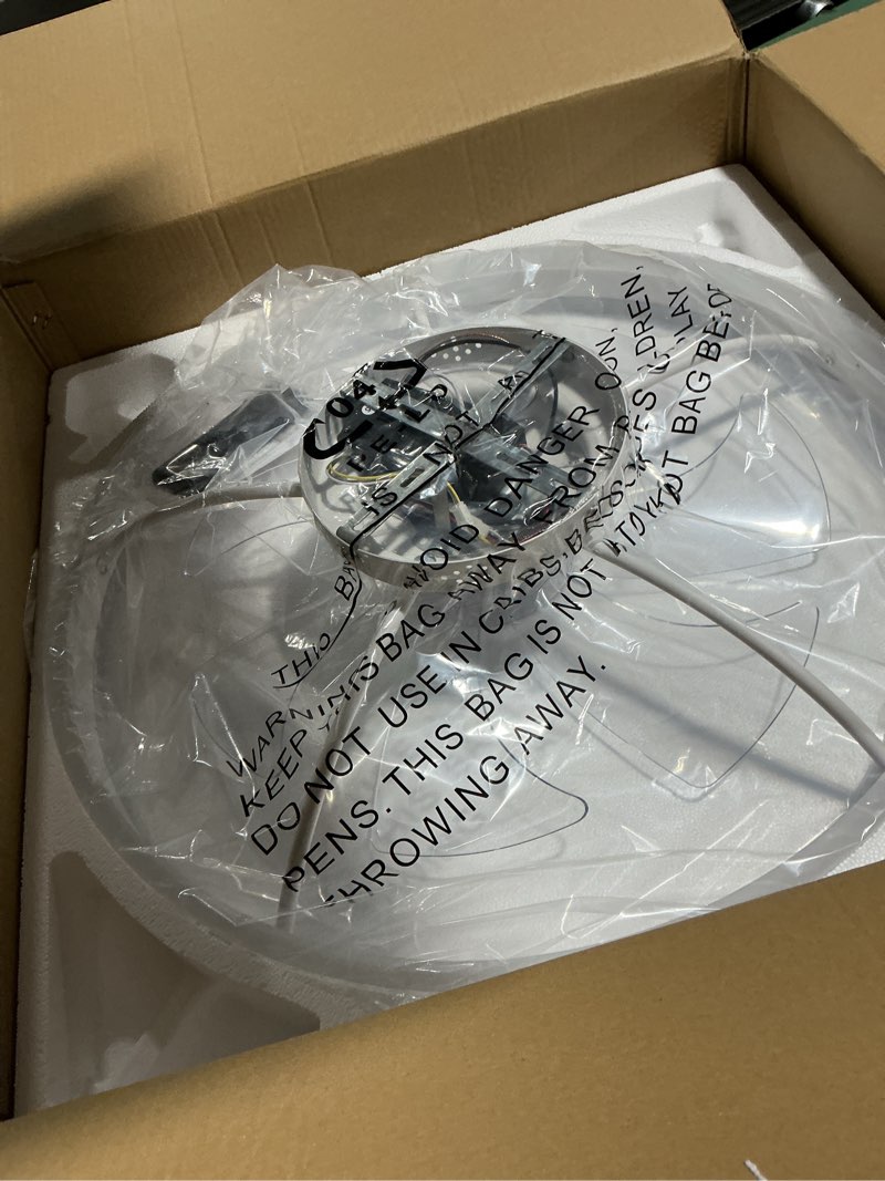 Condition photo showing Good Condition for VOLISUN Low Profile Ceiling Fans with Lights and Remote, 23.6in Flush Mount Ceiling Fans with Light, 3000K-6500K Dimmable Fandelier LED Fan Light, White Bladeless Ceiling Fans with Lights for Bedroom White 23.6 INCH