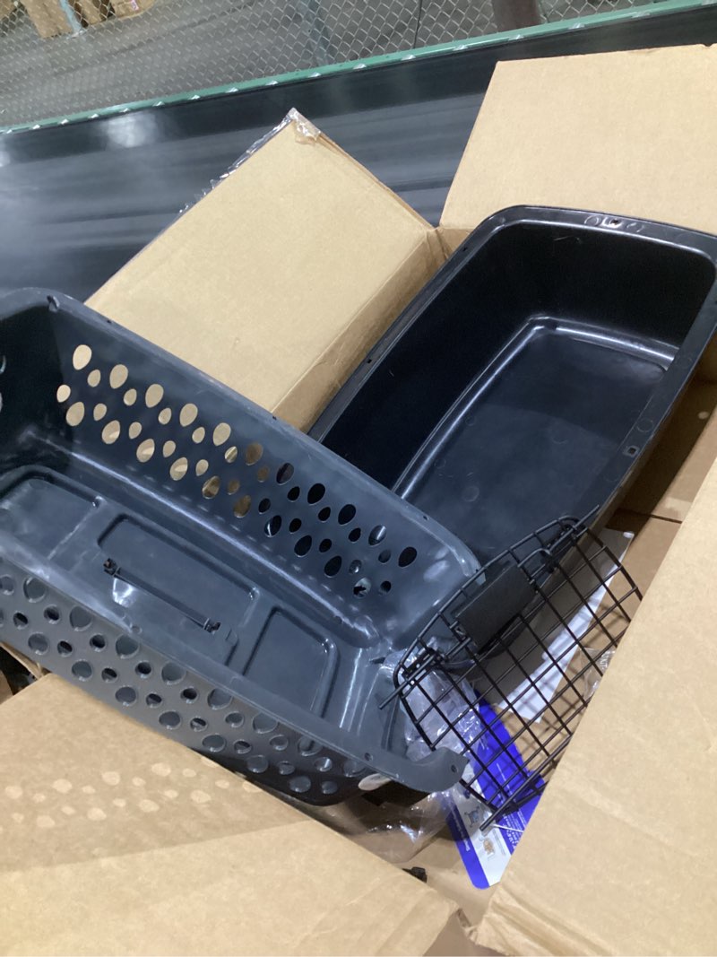 Condition photo showing As Is for petmate pet porter dog kennel 19", dark gray & black, for pets up to 10lbs, made in usa 19.0"l x 12.5"w x 10.0"h gray