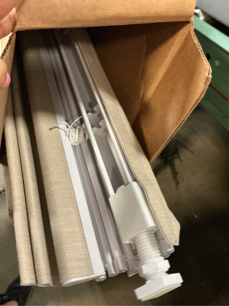 Condition photo showing As Is for unishades 100% blackout no tools no drill cordless roman shades for windows, size 31 3/4" w × 60" h (for windows 32" w × 60" h) blackout - beige blackout - beige 32" w × 60" h