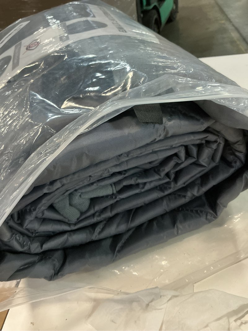 Condition photo showing As Is for upgraded magnetic thermal insulated door curtain with perspective window, weatherproof oxford cloth filled with cotton, fit for door size 32" x 80", doorway curtains size 35" x 82" grey fits doors size 32" x 80" grey and clear