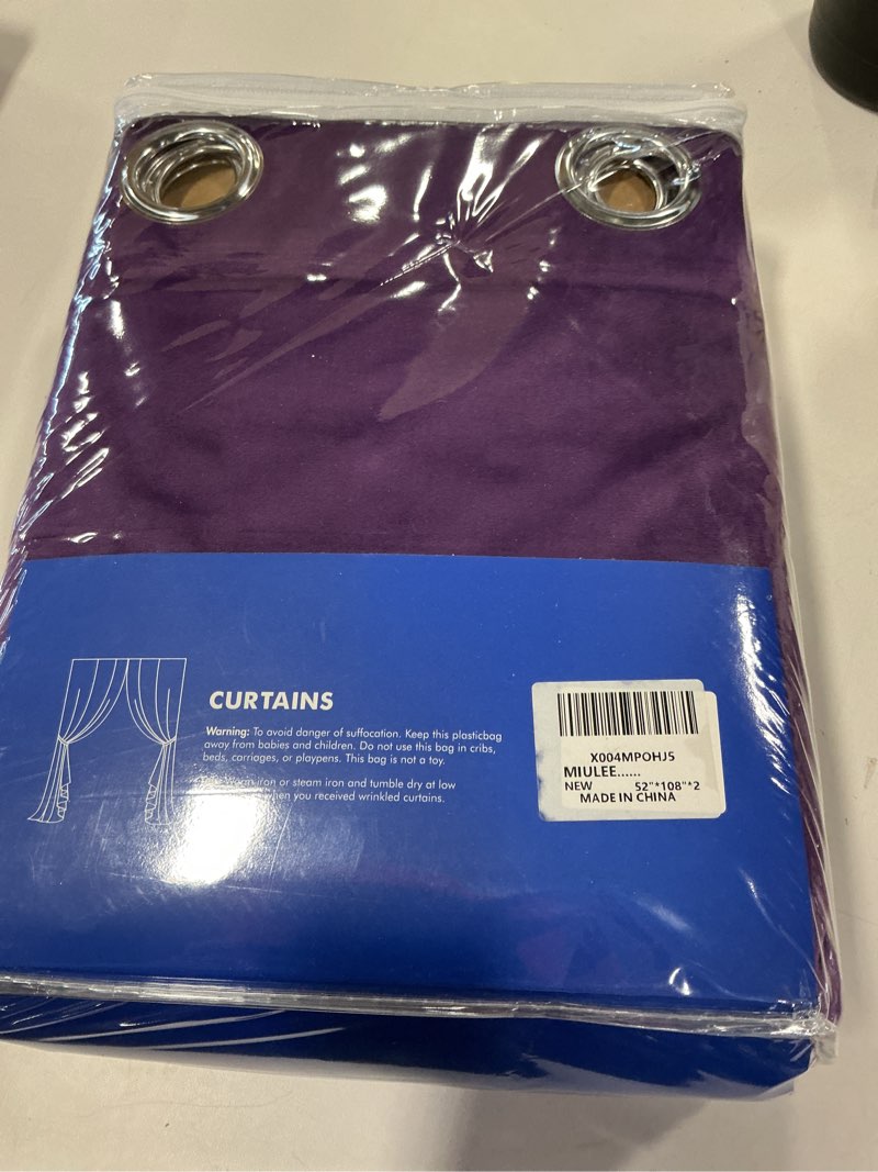 Condition photo showing New/Like New for MIULEE Velvet Curtains Purple Elegant Grommet Thermal Insulated Soundproof Room Darkening Curtains/Drapes for Classical Living Room Bedroom Decor 52 x 108 Inch Set of 2 Purple 52"W x 108"L (Pack of 2)