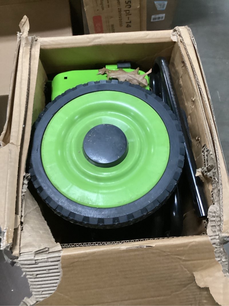 Condition photo showing As Is for ( similar) Pickup Pro 2 Leaf & Lawn Sweeper – Push Powered Garden Sweeper for Grass Clippings, Leaves & Debris – Manual Push Yard Sweeper with Height Adjustment & Large Collection Hopper