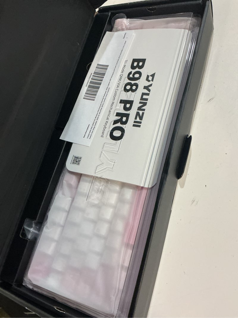 Condition photo showing New/Like New for yunzii b98 pro qmk/via wireless mechanical gaming keyboard, 96% layout with numpad and cute cat knob, bt/2.4g/usb-c, pre-lubed switch hot swap gasket, rgb for win/mac (pink, milk v2 linear switch) pink milk v2 linear switch