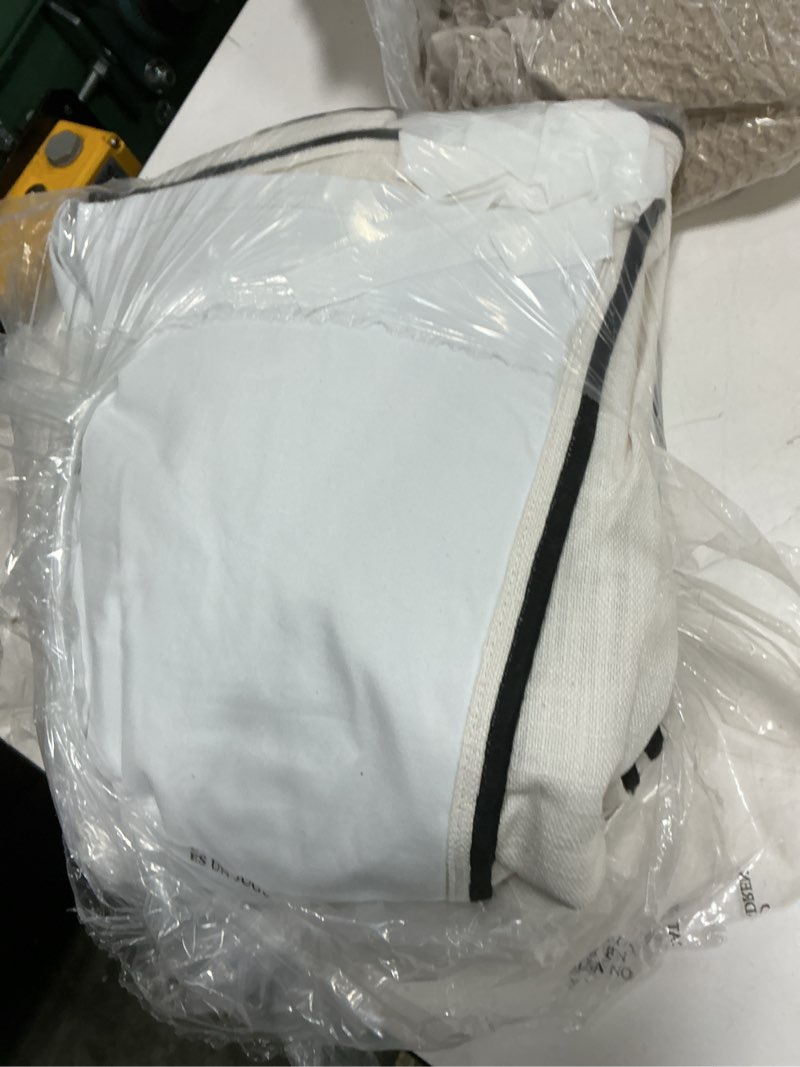 Condition photo showing As Is for piped edge cotton true blackout curtain - single panel, 48x96, ivory/black piping