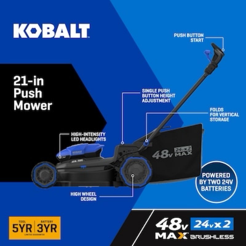 kobalt 48v max (24vx2) 21-in push mower kit