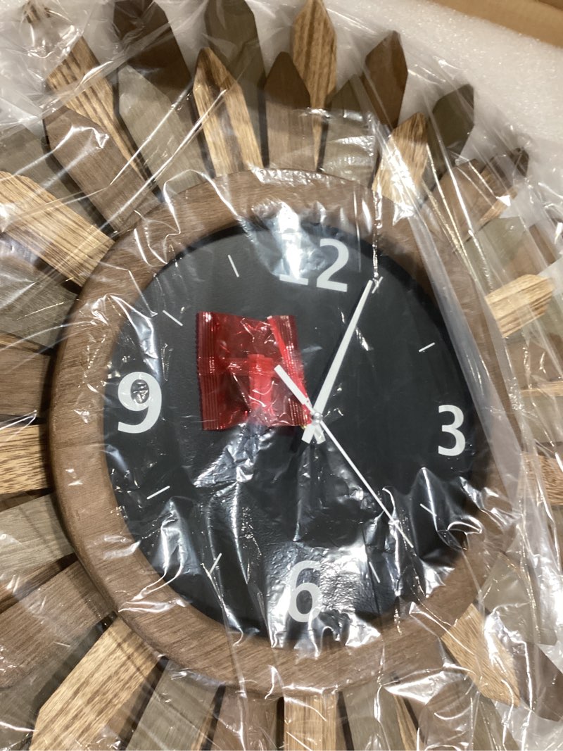 Condition photo showing New/Like New for Honiway Large Wall Clock Battery Operated 21 in Rustic Wood Boho Sunburst Decorative Wall Clock Silent Non Ticking Farmhouse Wall Clocks for Living Room Bedroom Kitchen Bathroom Decor (Tricolor) Tricolor 21 inch