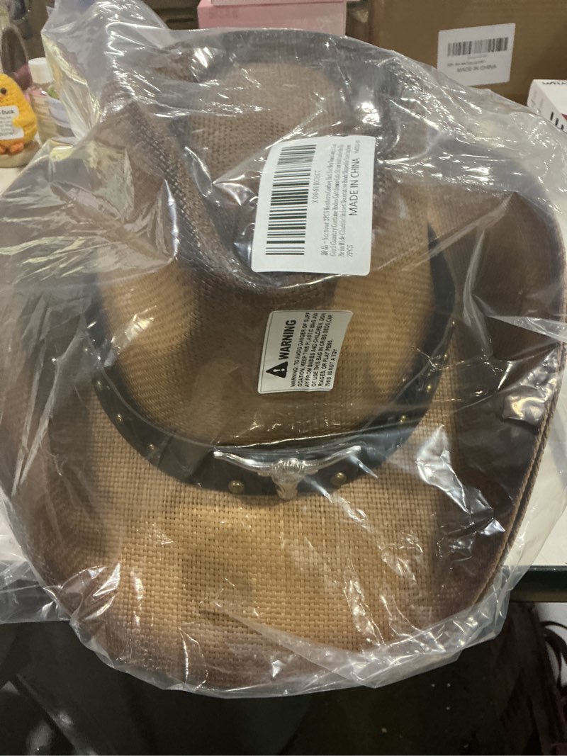 Condition photo showing New/Like New for 2PCS Western Cowboy Hat for Men Women Cowgirl Cow Girl Country Costume Rodeo Cattleman Cute Straw Adult Ladies Buckle