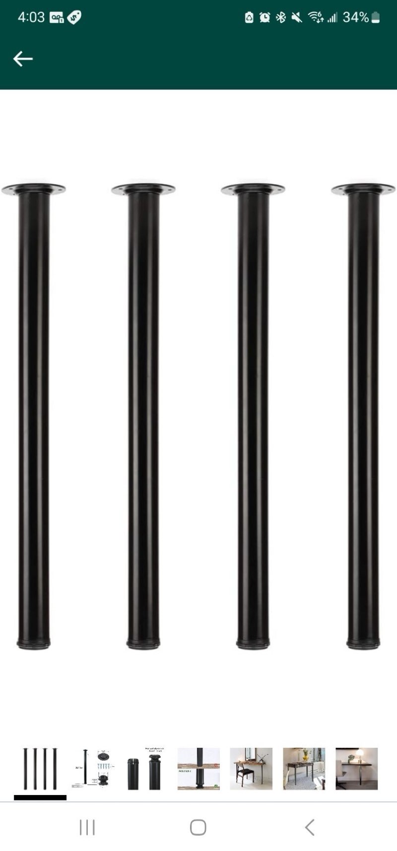 (4-pk) qlly adjustable metal table leg black 29.5"/75cm qtl00001 