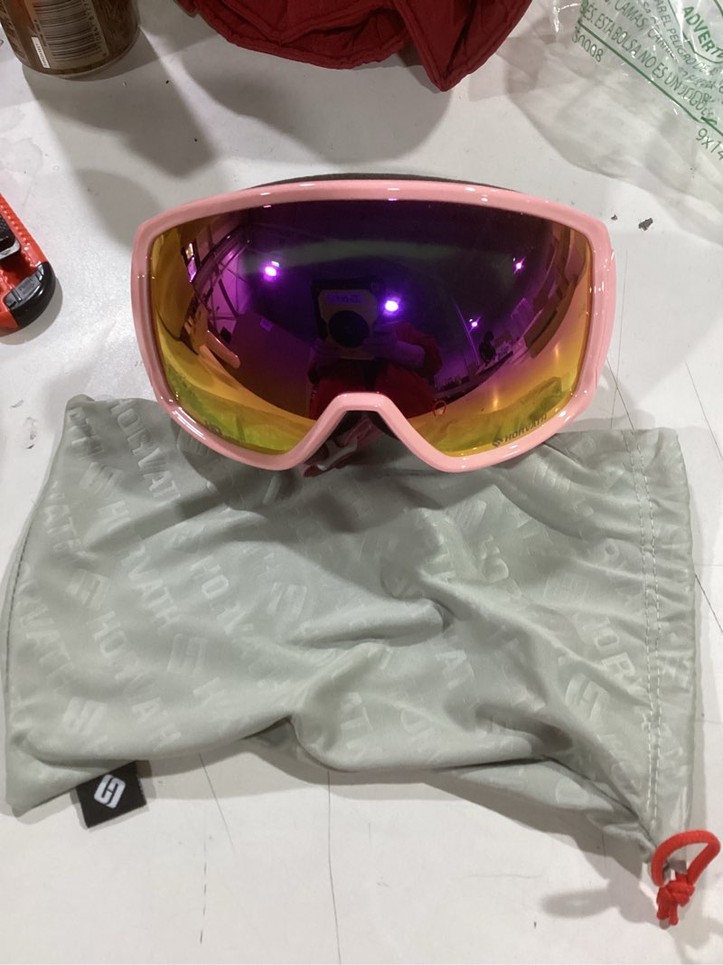 Condition photo showing Good Condition for Ski Snowboard OTG Goggles, HD Mirrored Anti-Fog Goggle for Men Women Vlt 15% / Pink Lens / Pink Frame