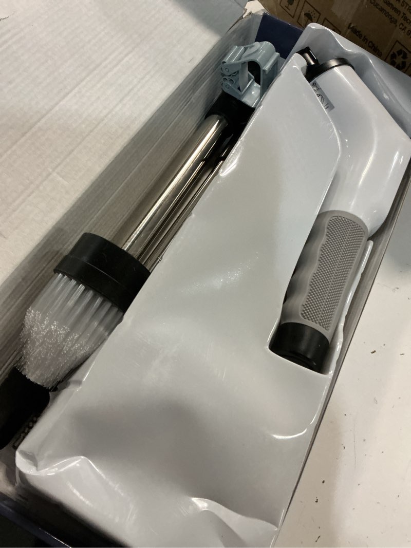 Condition photo showing Good Condition for dovety electric spin scrubber, shower scrubber, power cleaner tools with 8 replaceable brush heads, cleaning brush with extension handle, 2 adjustable speeds, 90mins work time for home bathtub-white
