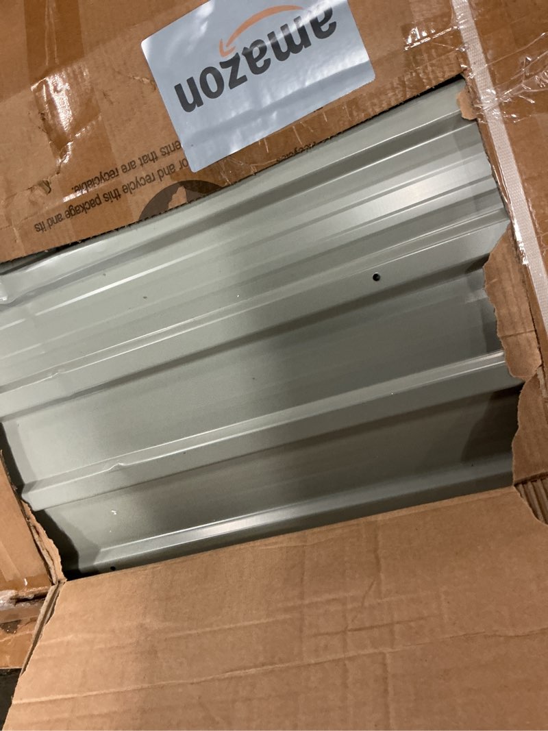 Condition photo showing As Is for 8*6 ft comhoma® metal storage tool shed with window & lockable door, ot-tl01(incomplete box a)