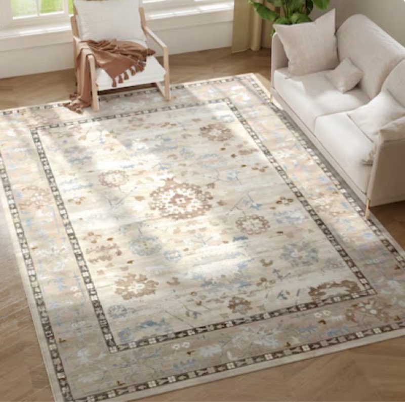 HomCom Machine Washable Area Rug 6x9 Indoor Boho Rug Non-Slip Low Pile for Livin