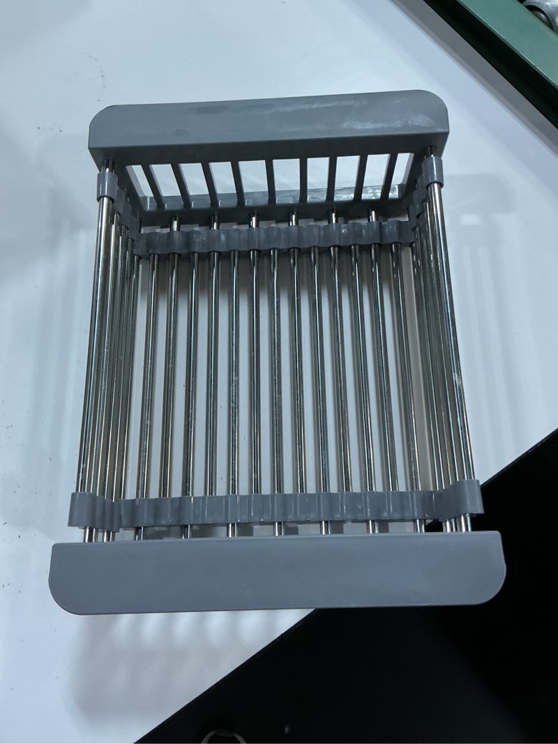 Condition photo showing Good Condition for dish drying rack, adjustable stainless steel drainer basket drain tray for dishes, vegetables, and fruit (grey) gray
