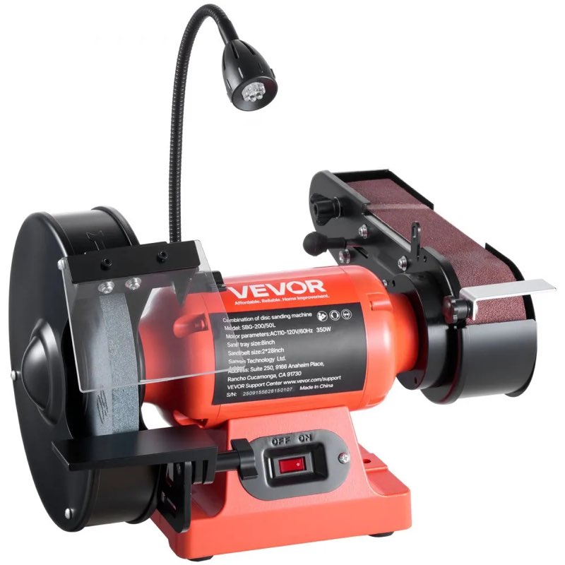 vevor 8" bench grinder & 2" x 28" belt sander combo, 350w professional grinding sanding machine with led work light & protective eye shield for metalworking, woodworking, knife sharpening