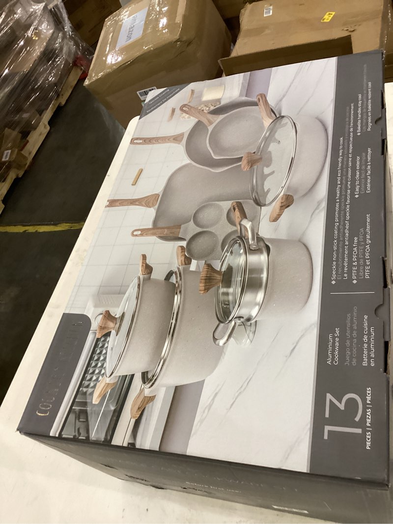 Condition photo showing As Is for Country Kitchen Non-Stick Cast Aluminum Cookware Set - Durable Kitchen Cookware for Everyday Cooking, Cream, 13 Pc. Cream 13 Pc.