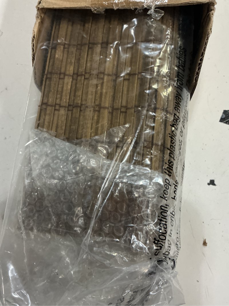 Condition photo showing Good Condition for lazblinds no tools no drill cordless bamboo roman shades, light filtering window treatment, roll up bamboo blinds for windows 27.5'' w x 48'' h, eastfield teak light filtering-eastfield teak 27.5" w x 48" h