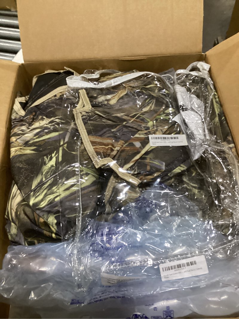 Condition photo showing As Is for durafit seat covers c991. duck blind camo (drt) seat covers for chevy silverado, suburban, tahoe, gm