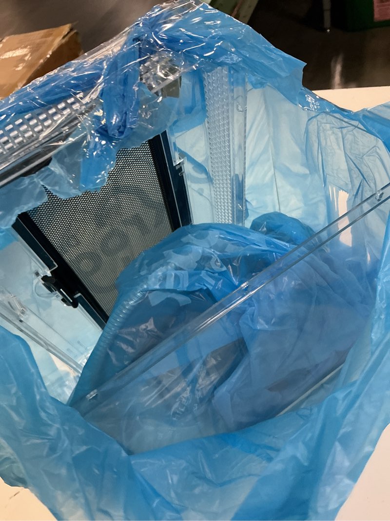 Condition photo showing As Is for helime reptile polycarbonate terrarium kit 7 piece starter habitat for tarantula,lizards,frogs,geckos,or hermit crabs,tank with escape-proof locking lid,light,hygrometer,hide,tweezer,bowl,sprayer small(12x7x9in) 7 piece set
