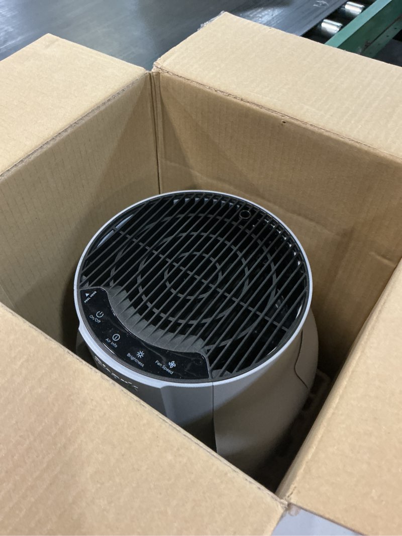 Condition photo showing As Is for shark air purifier for home, neverchange compact pro, for bedroom, nursery, home office, dorm, hepa-exceeding filter, captures pollutants, pet dander, dust, odor, smoke, and more, hp071brn, winter fog winter fog (250 sq. ft)