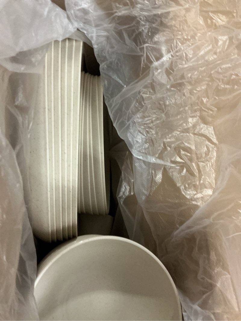 Condition photo showing Good Condition for rubtlamp 24 pcs wheat straw dinnerware sets, unbreakable reusable plastic wheat straw bowls & plates dinner set, microwave and dishwasher safe plates, 12plates, 6bowls, 6cups for party(beige) beige white