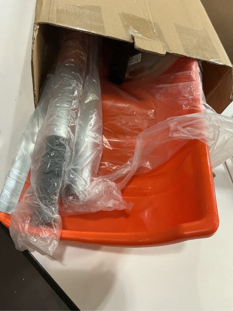 Condition photo showing Good Condition for Snow Pusher, 24-inch Wide Snow Shovel for Driveway, Snow Removal Tool for Car Garage, Sidewalks and Doorways, Snow Pusher Shovel with Ergonomic Grip and Aluminum Strip, Orange
