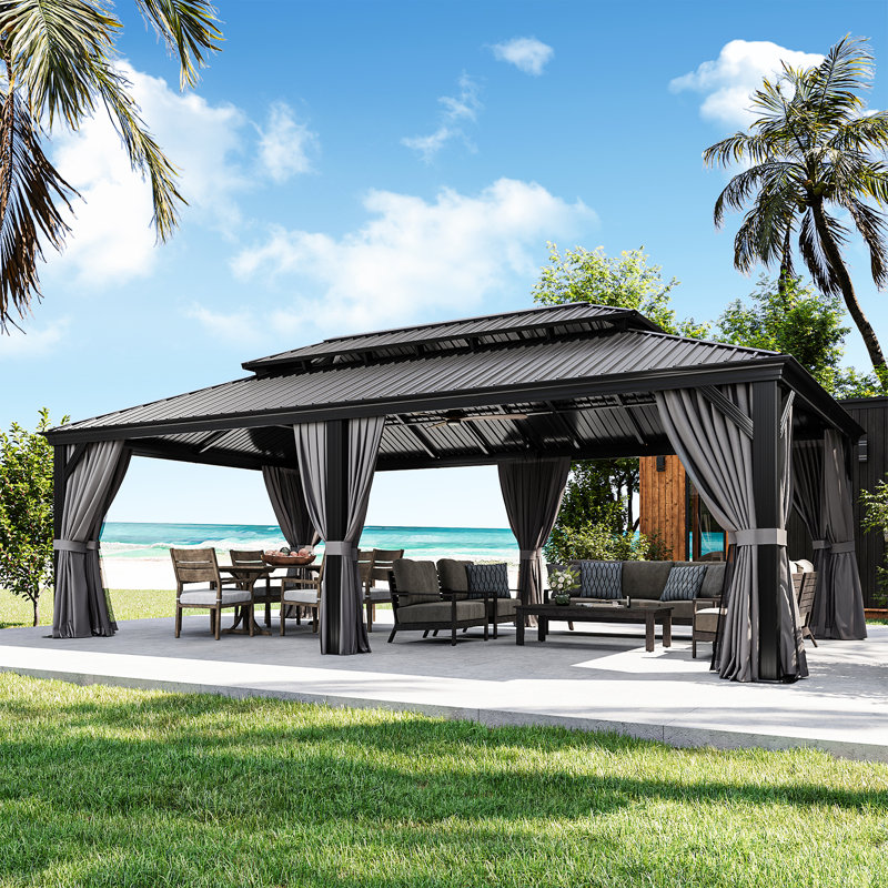 (Incomplete box 4 of 5) 24 Ft. W X 14 Ft. D Metal With Water Guide Roof, 4.7inch Aluminum Post Patio Gazebo