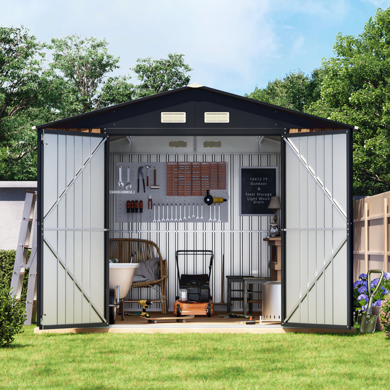 10 X 12 Ft Sheds & Outdoor Storage,Tool Shed With Sloping Roof And Lockable Door,Anti-Corrosion Metal Shed, incomplete 