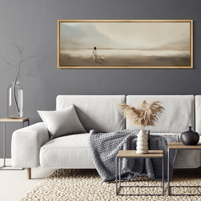 Jesus Christ And The Lost Lamb, Greenish Tunes Brown Artwork - Oversized Framed Wall Decorations Canvas Print