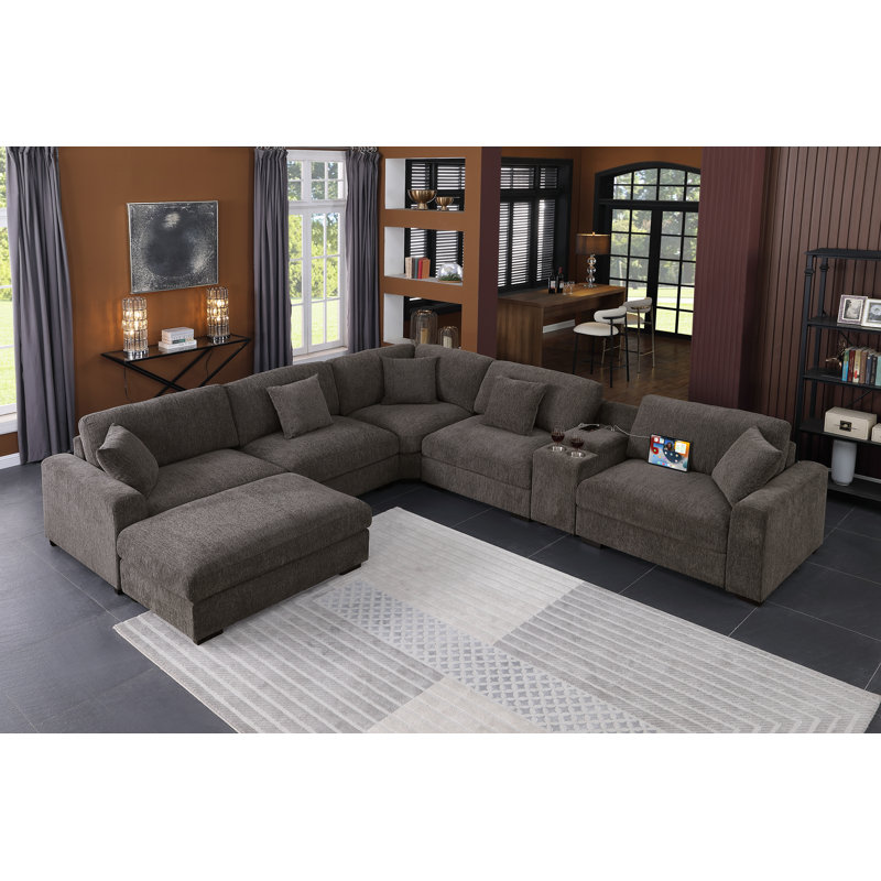 (Incomplete) Modern Upholstered Cloud Modular Corner Sectional Sofa With Consoles