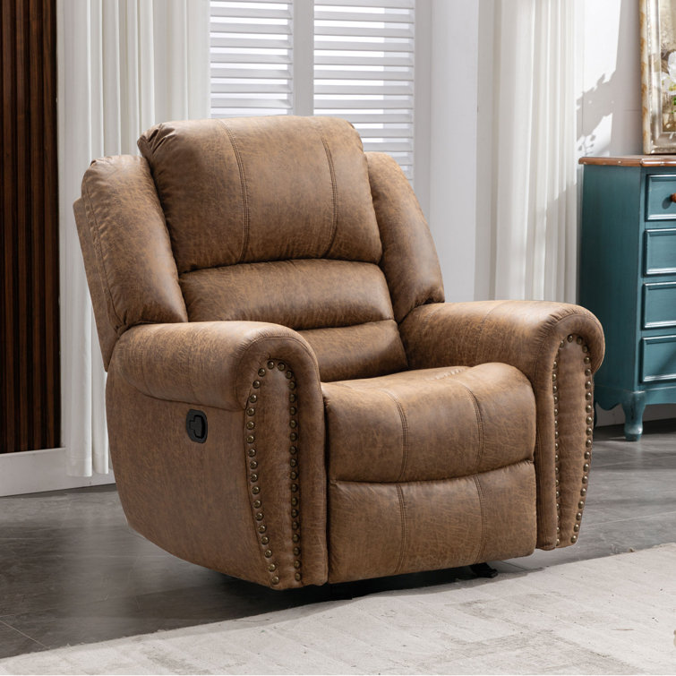 Margena 40.6'' Wide Classic and Super Soft Faux Leather Glider Manual Recliner with Nailed Trim box  1 of  3 