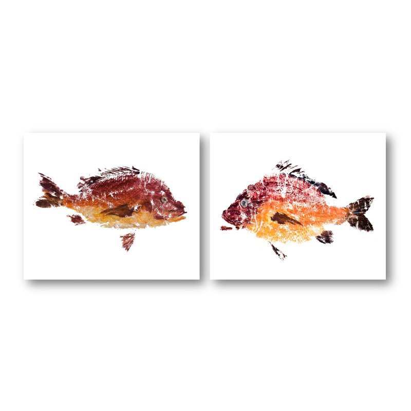 ((only 1 pcs))Red Fish Set by John Beard - Artist Enhanced Canvas Print